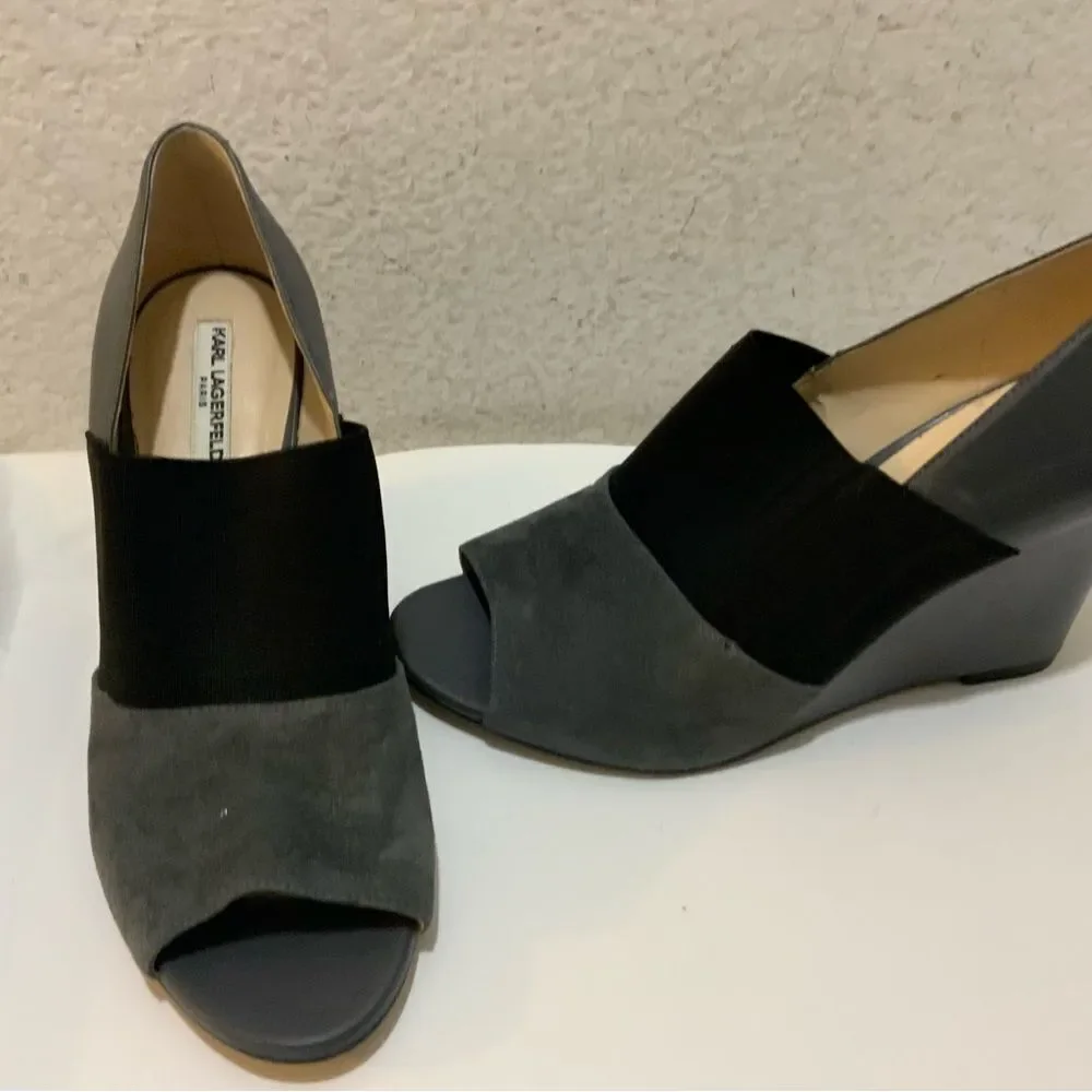 Karl Lagerfeld Moyen Darci Wedges 8 M Black Gray